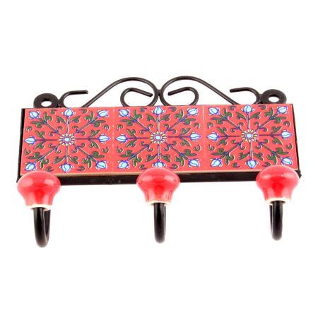 Red Turquoise Tiny Flower Tiles Hooks